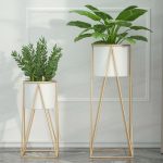 4-SOGA 70cm Gold Metal Plant Stand with White Flower Pot Holder Corner Shelving Rack Indoor Display
