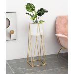 5-SOGA 70cm Gold Metal Plant Stand with White Flower Pot Holder Corner Shelving Rack Indoor Display