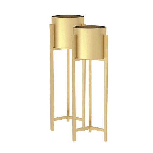 1-SOGA 2X 90cm Gold Metal Plant Stand with Flower Pot Holder Corner Shelving Rack Indoor Display