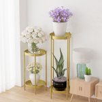 4-SOGA 4X 2 Layer 80cm Gold Metal Plant Stand Flower Pot Holder Corner Shelving Rack Indoor Display