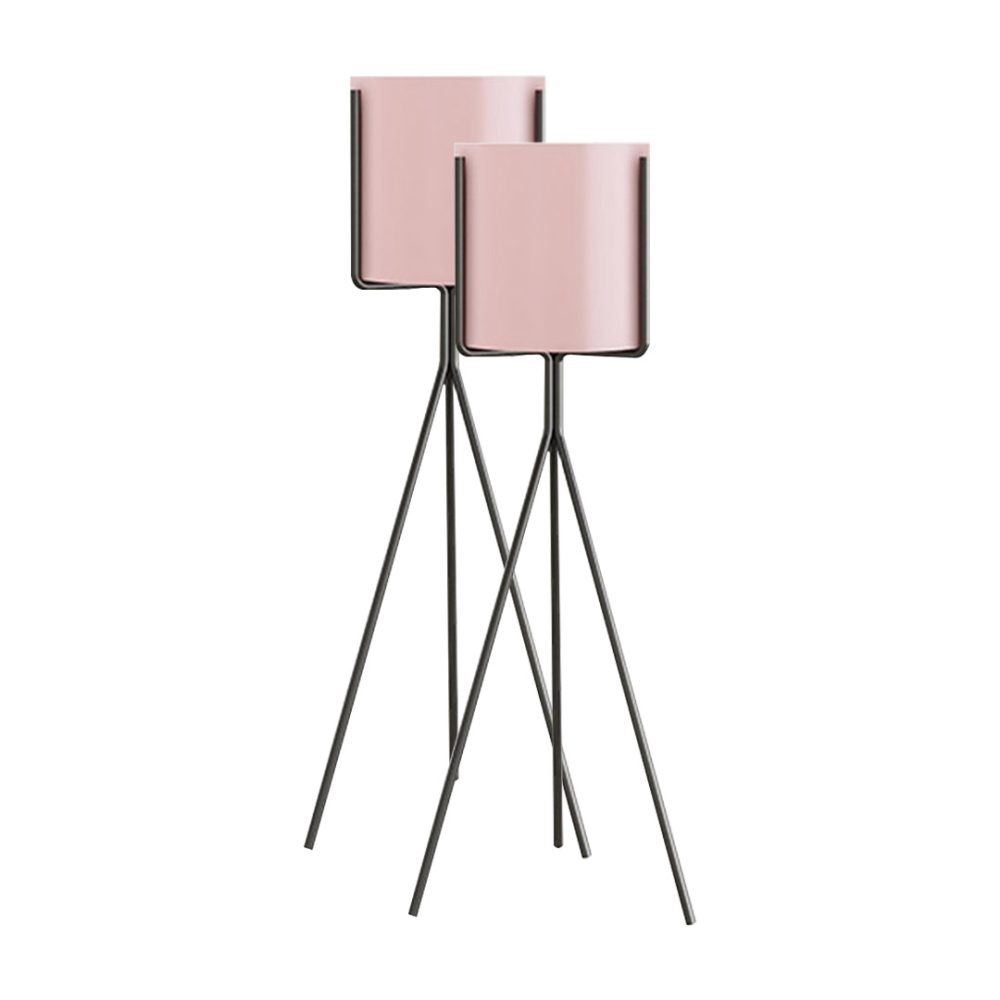 1-SOGA 2X 80cm Tripod Flower Pot Plant Stand with Pink Flowerpot Holder Rack Indoor Display