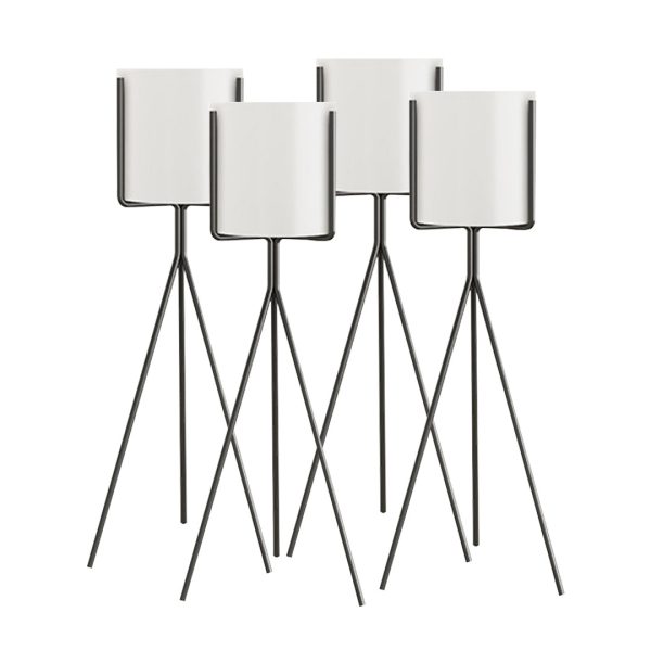 1-SOGA 4X 80cm Tripod Flower Pot Plant Stand with White Flowerpot Holder Rack Indoor Display