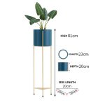 2-SOGA 2 Layer 81cm Gold Metal Plant Stand with Blue Flower Pot Holder Corner Shelving Rack Indoor Display