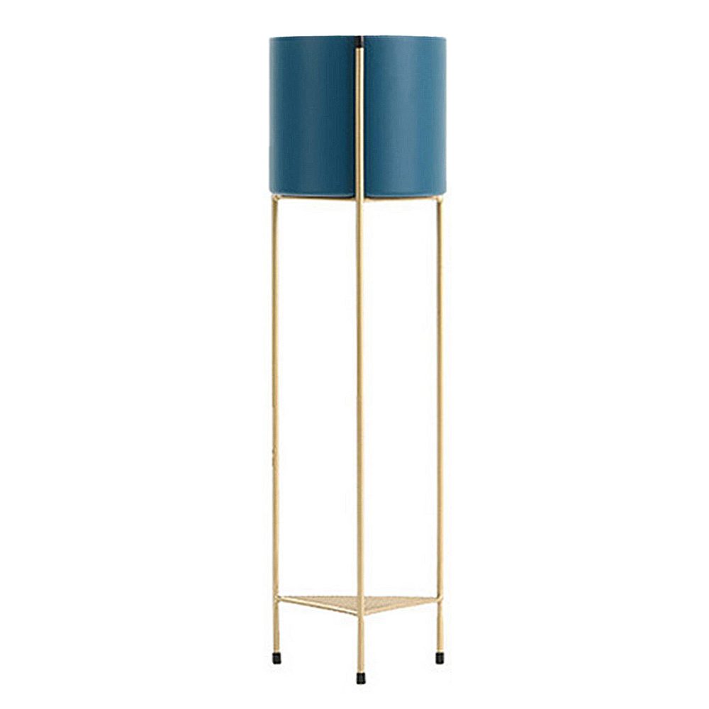 1-SOGA 2 Layer 81cm Gold Metal Plant Stand with Blue Flower Pot Holder Corner Shelving Rack Indoor Display