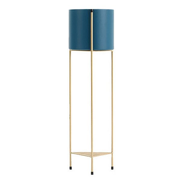 1-SOGA 2 Layer 81cm Gold Metal Plant Stand with Blue Flower Pot Holder Corner Shelving Rack Indoor Display