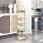 2-SOGA 6 Tier Bunny Ears Shape Gold Plated Metal Shoe Organizer Space Saving Portable Footwear Storage Shelf