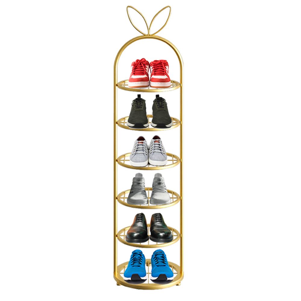 1-SOGA 6 Tier Bunny Ears Shape Gold Plated Metal Shoe Organizer Space Saving Portable Footwear Storage Shelf