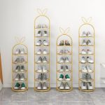 4-SOGA 6 Tier Bunny Ears Shape Gold Plated Metal Shoe Organizer Space Saving Portable Footwear Storage Shelf