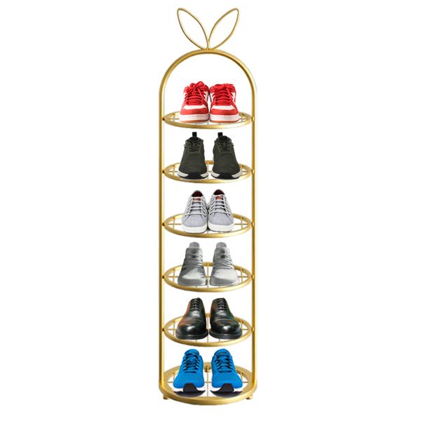 1-SOGA 6 Tier Bunny Ears Shape Gold Plated Metal Shoe Organizer Space Saving Portable Footwear Storage Shelf