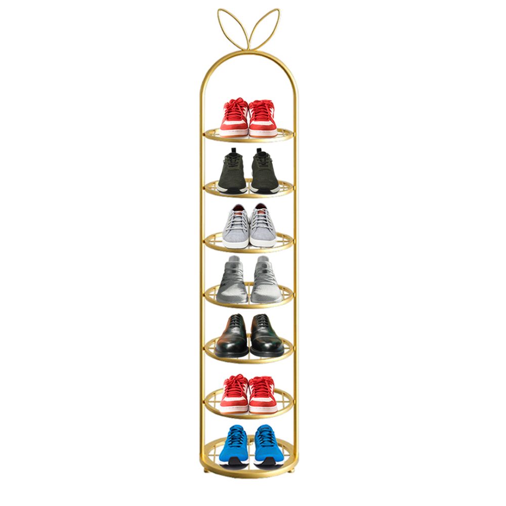1-SOGA 7 Tier Bunny Ears Shape Gold Plated Metal Shoe Organizer Space Saving Portable Footwear Storage Shelf