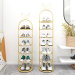 3-SOGA 7 Tier Bunny Ears Shape Gold Plated Metal Shoe Organizer Space Saving Portable Footwear Storage Shelf