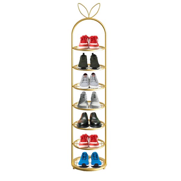 1-SOGA 7 Tier Bunny Ears Shape Gold Plated Metal Shoe Organizer Space Saving Portable Footwear Storage Shelf