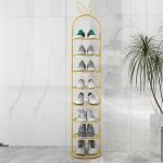 2-SOGA 2X 7 Tier Bunny Ears Shape  Gold Plated Metal Shoe Organizer Space Saving Portable Footwear Storage Shelf