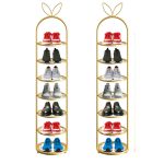 1-SOGA 2X 7 Tier Bunny Ears Shape  Gold Plated Metal Shoe Organizer Space Saving Portable Footwear Storage Shelf