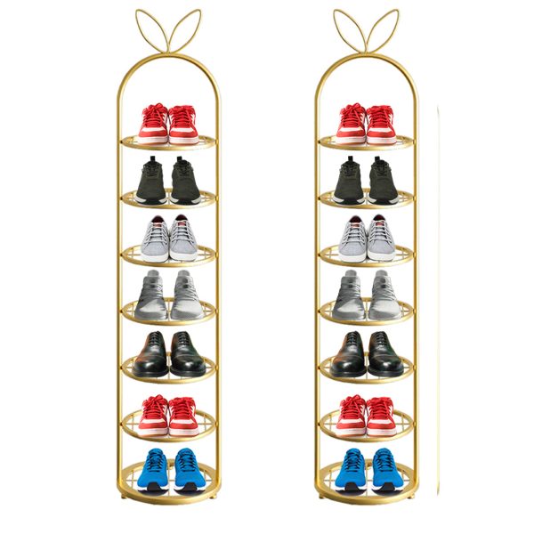 1-SOGA 2X 7 Tier Bunny Ears Shape  Gold Plated Metal Shoe Organizer Space Saving Portable Footwear Storage Shelf
