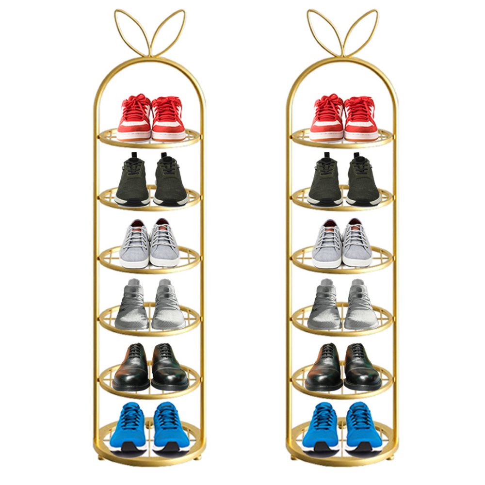 1-SOGA 2X 6 Tier Bunny Ears Shape Gold Plated Metal Shoe Organizer Space Saving Portable Footwear Storage Shelf