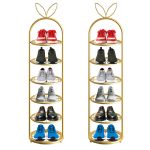 1-SOGA 2X 6 Tier Bunny Ears Shape Gold Plated Metal Shoe Organizer Space Saving Portable Footwear Storage Shelf