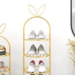 5-SOGA 2X 6 Tier Bunny Ears Shape Gold Plated Metal Shoe Organizer Space Saving Portable Footwear Storage Shelf