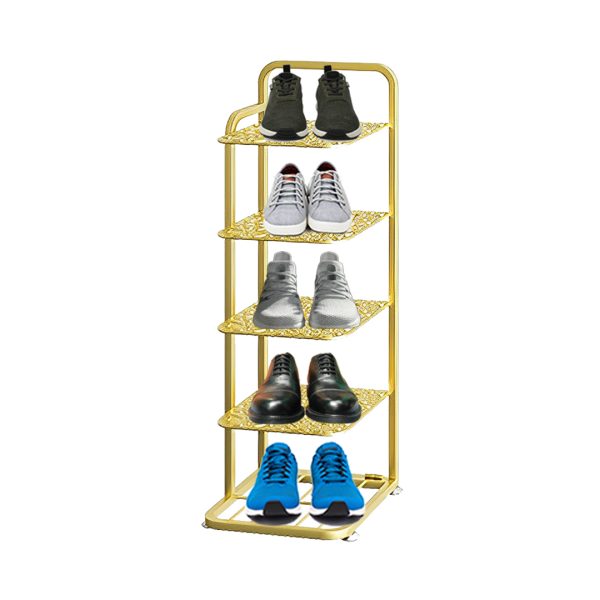 1-SOGA 5 Tier Gold Plated Metal Shoe Organizer Space Saving Portable Footwear Storage Shelf