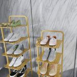 3-SOGA 2X 5 Tier Gold Plated Metal Shoe Organizer Space Saving Portable Footwear Storage Shelf