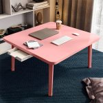 2-SOGA 2X Pink Portable Floor Table Small Square Space-Saving Mini Desk Home Decor