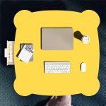 3-SOGA Yellow Minimalist Cat Ear Portable Floor Table Small Space-Saving Mini Desk Home Decor