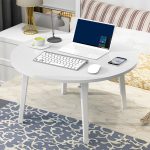 3-SOGA 2X White Portable Floor Table Small Round Space-Saving Mini Desk Home Decor