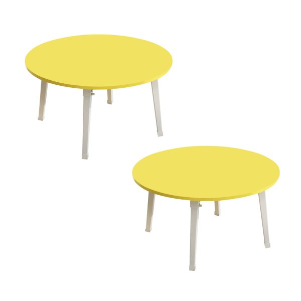 1-SOGA 2X Yellow Portable Floor Table Small Round Space-Saving Mini Desk Home Decor