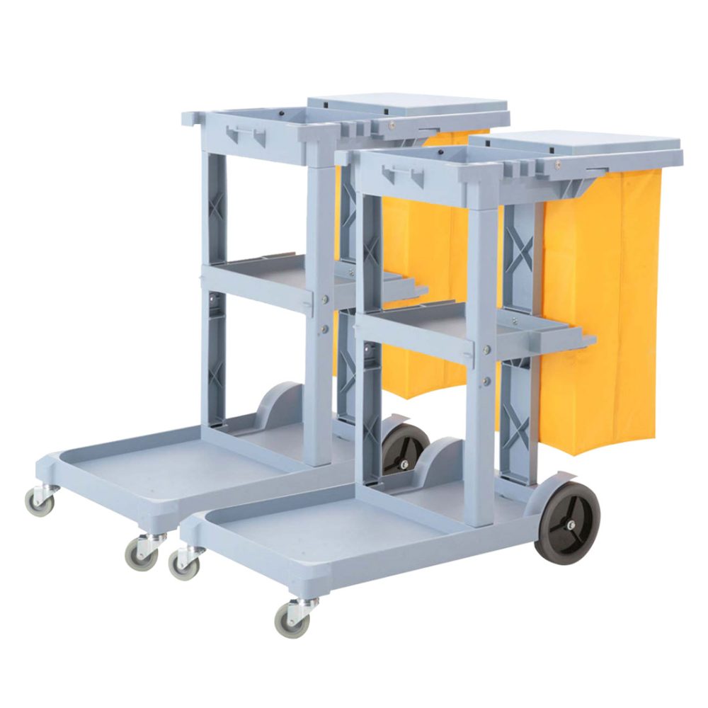 1-SOGA 2X 3 Tier Multifunction Janitor Cleaning Waste Cart Trolley and Waterproof Bag with Lid