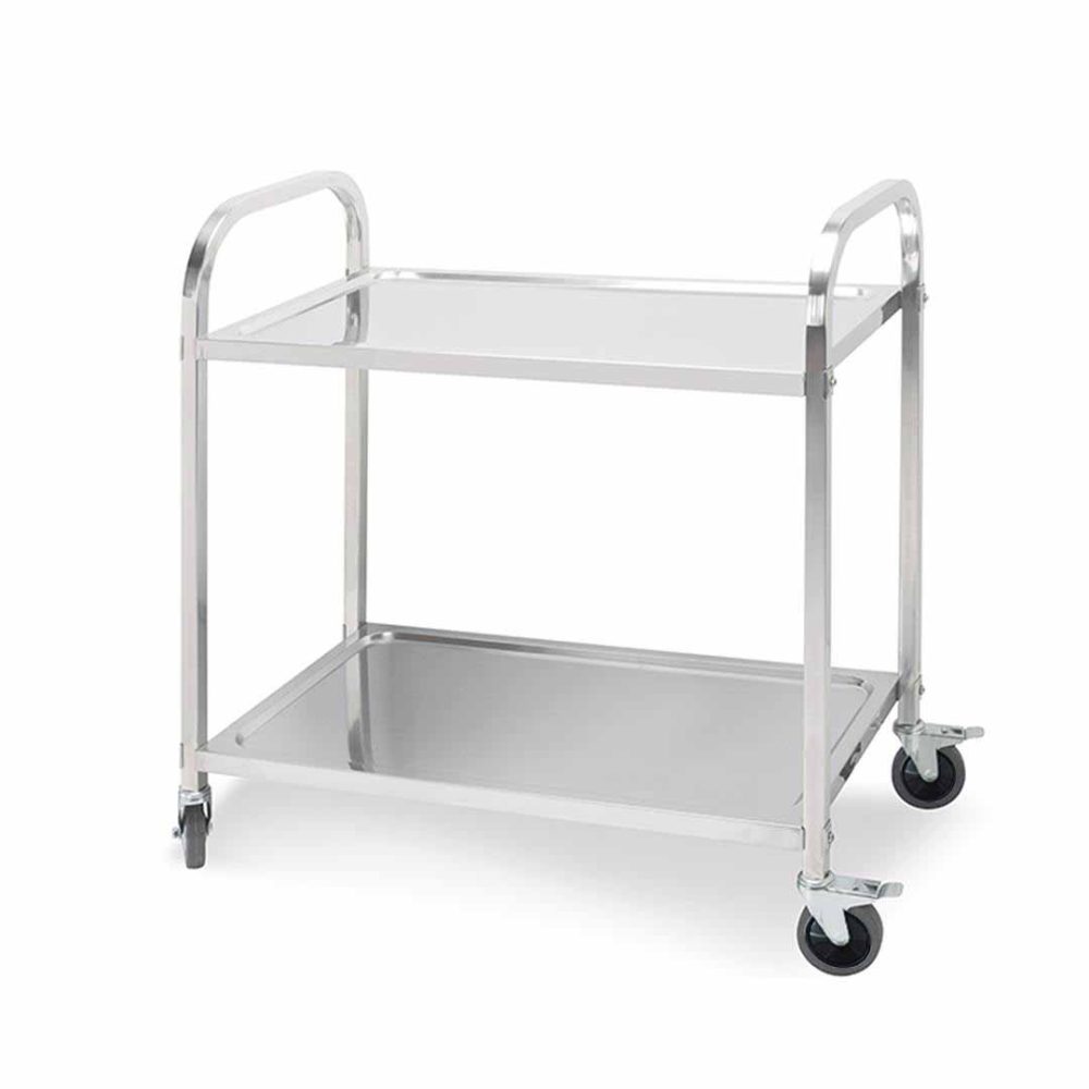 1-SOGA 2 Tier 95x50x95cm Stainless Steel Kitchen Dining Food Cart Trolley Utility Large