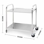 3-SOGA 2 Tier 95x50x95cm Stainless Steel Kitchen Dining Food Cart Trolley Utility Large