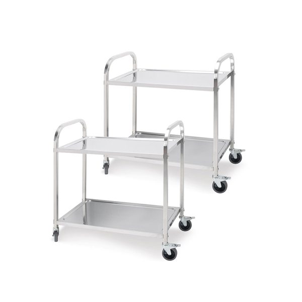 1-SOGA 2X 2 Tier 95x50x95cm Stainless Steel Kitchen Dining Food Cart Trolley Utility Large