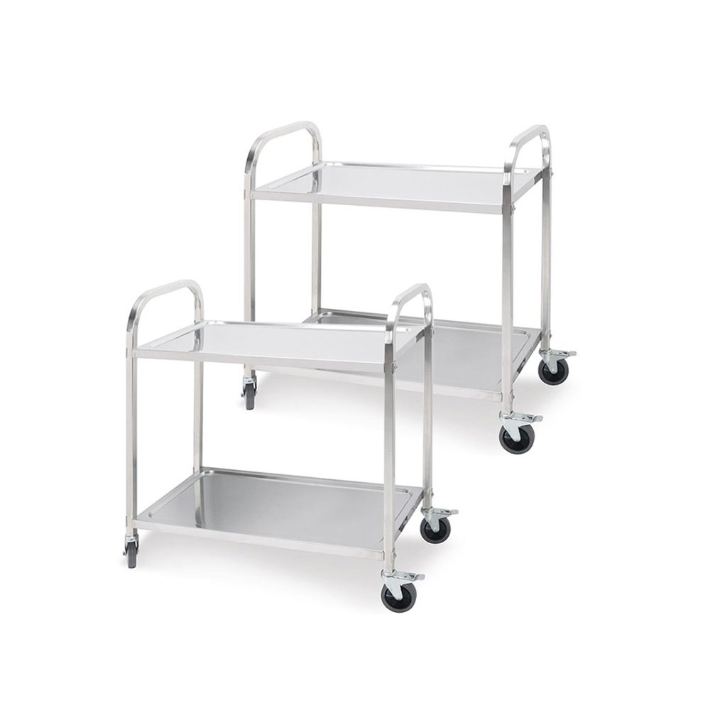 1-SOGA 2X 2 Tier 85x45x90cm Stainless Steel Kitchen Dining Food Cart Trolley Utility Medium