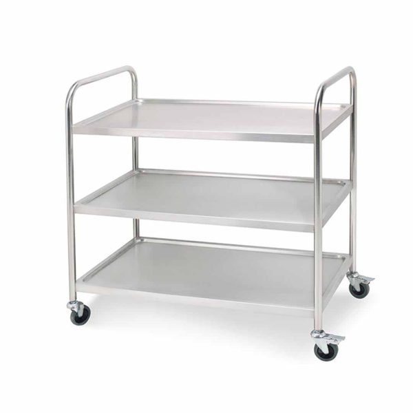 1-SOGA 3 Tier 86x54x94cm Stainless Steel Kitchen Dinning Food Cart Trolley Utility Round Large