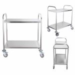 2-SOGA 2 Tier 86x54x94cm Stainless Steel Kitchen Dinning Food Cart Trolley Utility Round Large