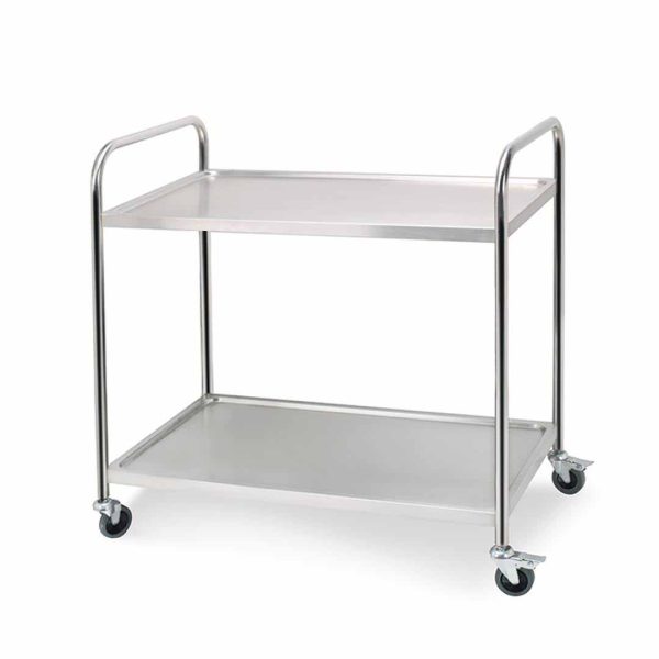 1-SOGA 2 Tier 86x54x94cm Stainless Steel Kitchen Dinning Food Cart Trolley Utility Round Large