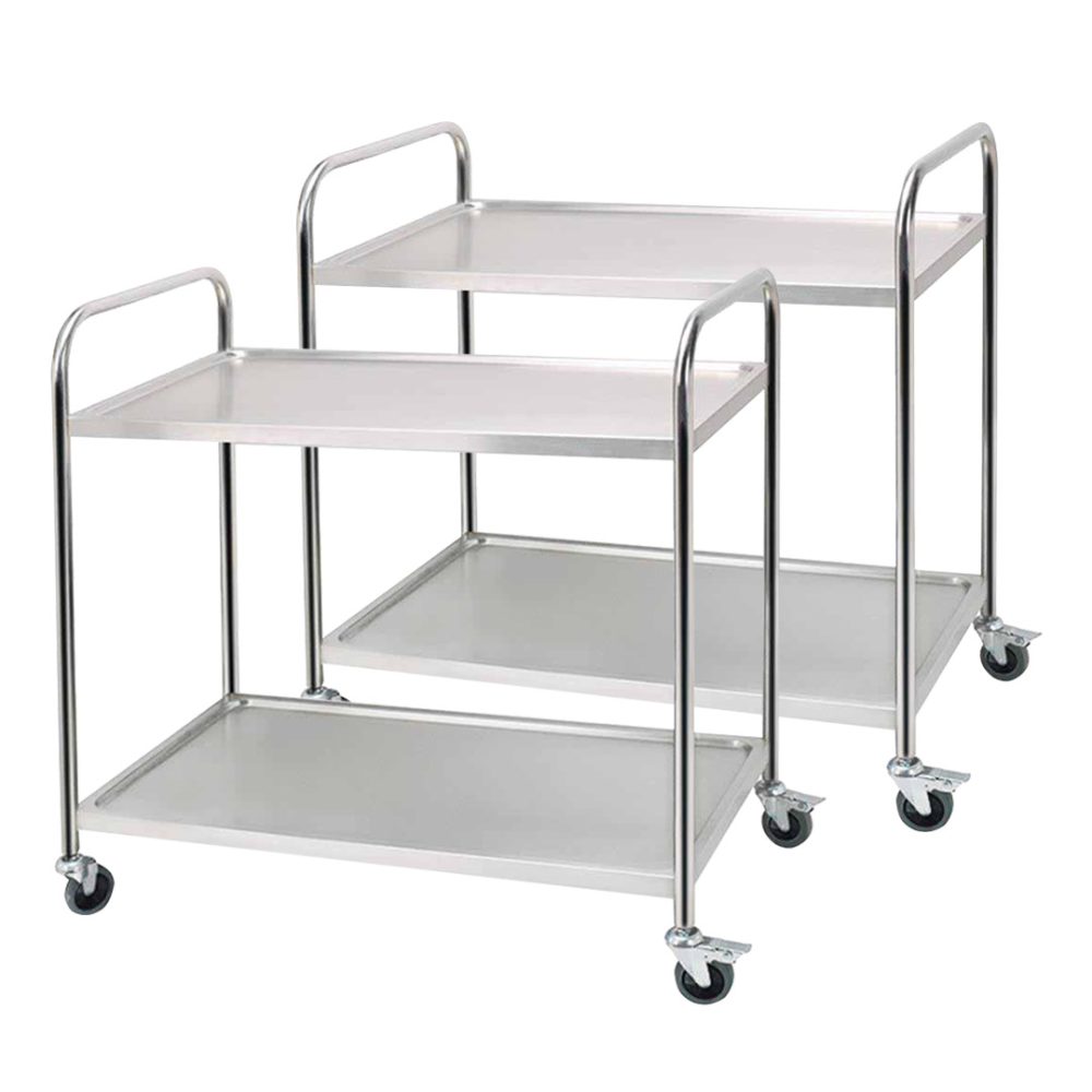 1-SOGA 2X 2 Tier 86x54x94cm Stainless Steel Kitchen Dinning Food Cart Trolley Utility Round Large