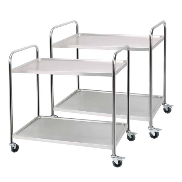 1-SOGA 2X 2 Tier 86x54x94cm Stainless Steel Kitchen Dinning Food Cart Trolley Utility Round Large
