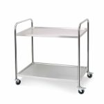 1-SOGA 2 Tier 81x46x85cm Stainless Steel Kitchen Dining Food Cart Trolley Utility Round Small