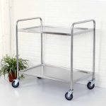 4-SOGA 2 Tier 81x46x85cm Stainless Steel Kitchen Dining Food Cart Trolley Utility Round Small
