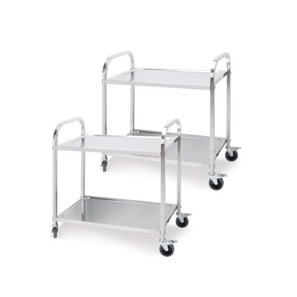 1-SOGA 2X 2 Tier 81x46x85cm Stainless Steel Kitchen Dining Food Cart Trolley Utility Round Small
