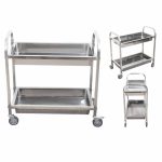 2-SOGA 2 Tier 95x50x95cm Stainless Steel Kitchen Trolley Bowl Collect Service FoodCart Large