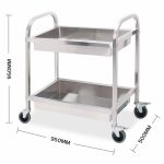 3-SOGA 2 Tier 95x50x95cm Stainless Steel Kitchen Trolley Bowl Collect Service FoodCart Large
