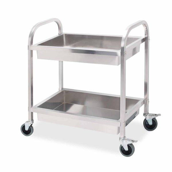 1-SOGA 2 Tier 95x50x95cm Stainless Steel Kitchen Trolley Bowl Collect Service FoodCart Large