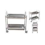 2-SOGA 2X 2 Tier 95x50x95cm Stainless Steel Kitchen Trolley Bowl Collect Service FoodCart Large