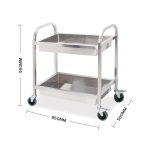 3-SOGA 2X 2 Tier 95x50x95cm Stainless Steel Kitchen Trolley Bowl Collect Service FoodCart Large