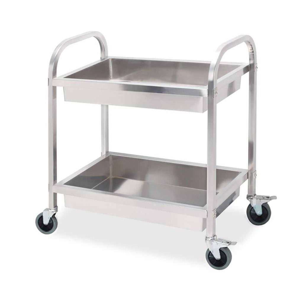 1-SOGA 2 Tier 75x40x83cm Stainless Steel Kitchen Trolley Bowl Collect Service Food Cart Small