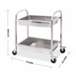 3-SOGA 2 Tier 75x40x83cm Stainless Steel Kitchen Trolley Bowl Collect Service Food Cart Small