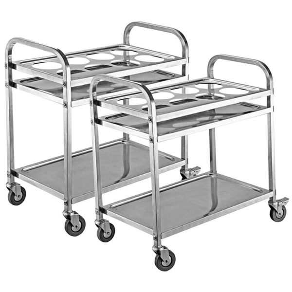 1-SOGA 2X 2 Tier Stainless Steel 8 Compartment Kitchen Seasoning Car Service Trolley Condiment Holder Cart Spice Bowl