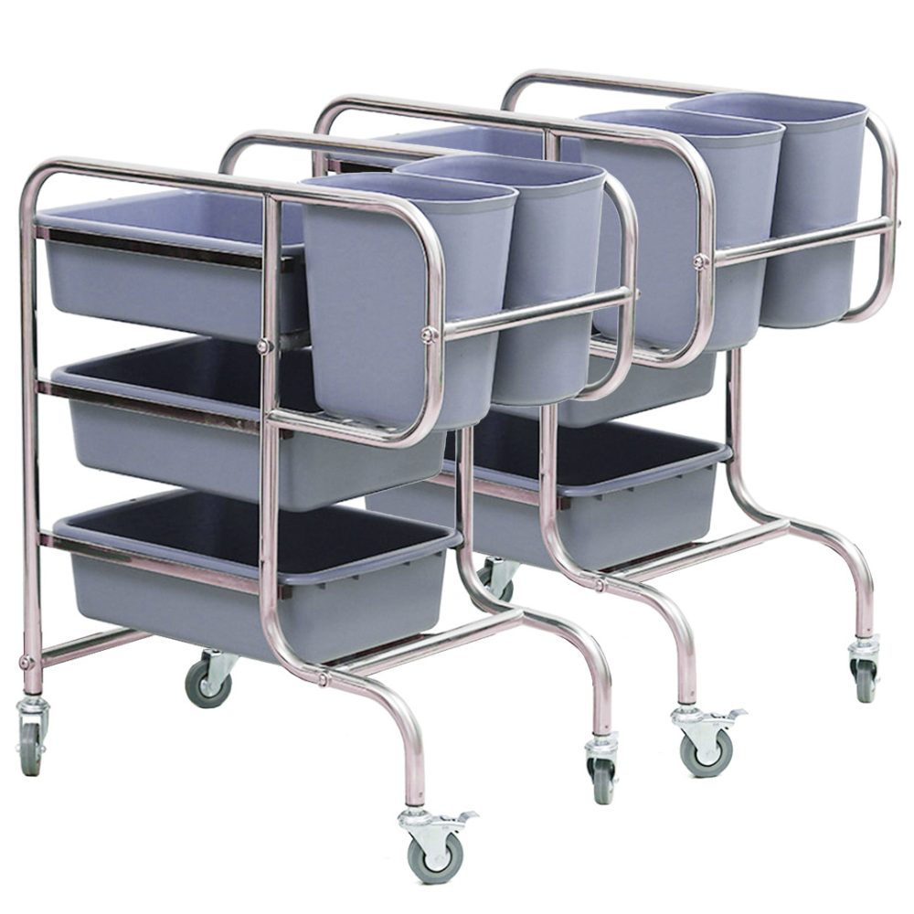 1-SOGA 2X 3 Tier Food Trolley Food Waste Cart Five Buckets Kitchen Food Utility 80x43x89cm Round